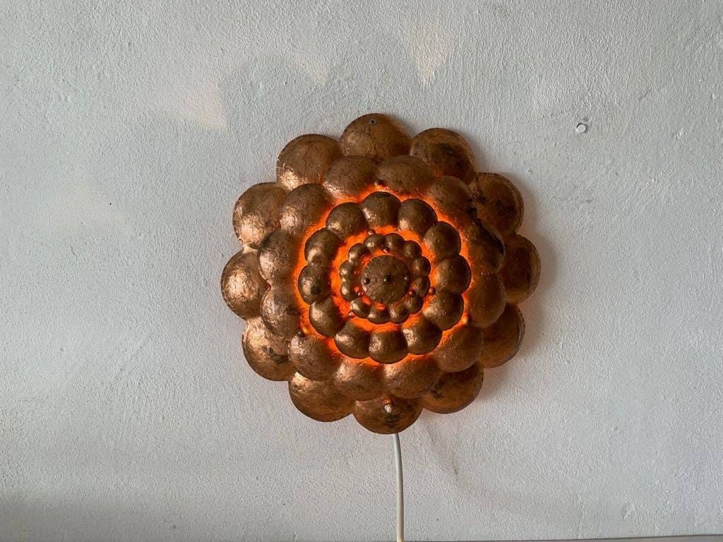 Copper Handcrafted Metal Flower Shaped Single Sconce Or Flush Mount Ceiling, 1950s photo furniture