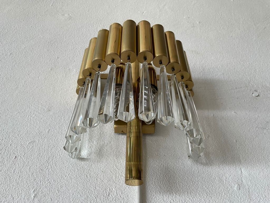 Brass & Crystal Glass Lux Sconce, 1960s photo for sale