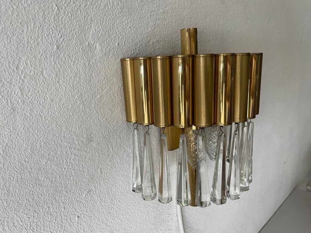 Brass & Crystal Glass Lux Sconce, 1960s photo 776.24