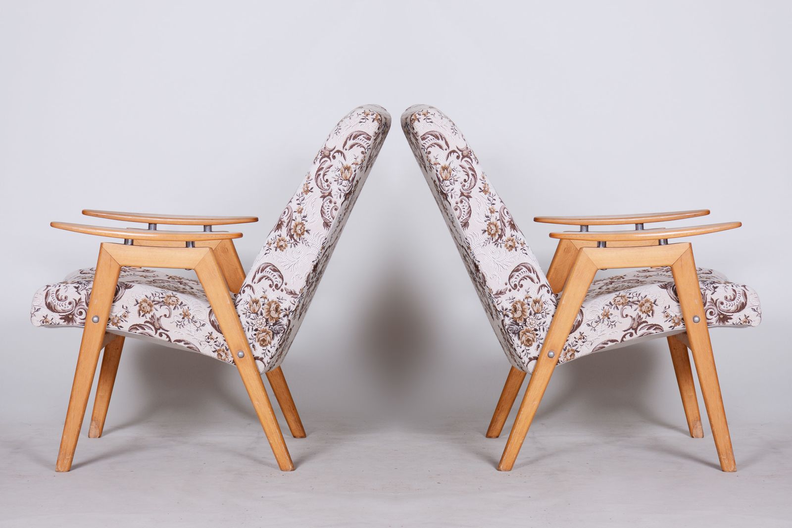 Pair Of Beige Midcentury Armchairs, Made In Czechia, 1950s. Original Condition photo for sale