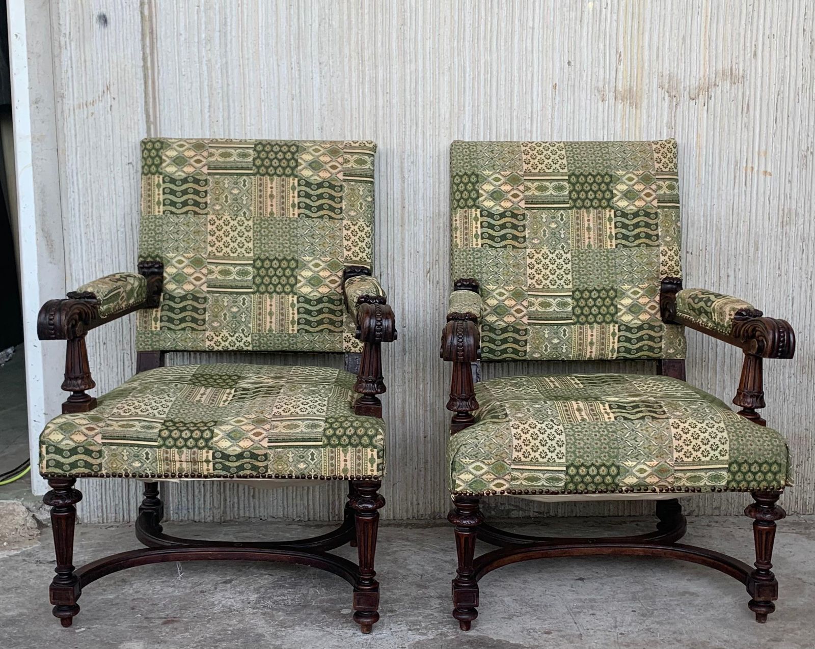 Louis XVI Style Spanish Pair Of Carved Walnut Armchairs, 1900s photo furniture