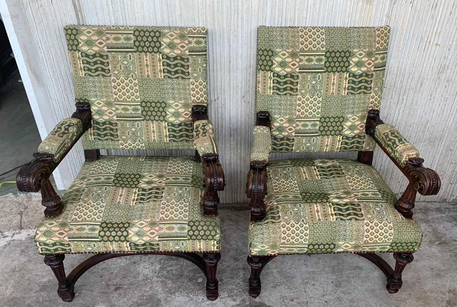 Louis XVI Style Spanish Pair Of Carved Walnut Armchairs, 1900s photo 3378.0