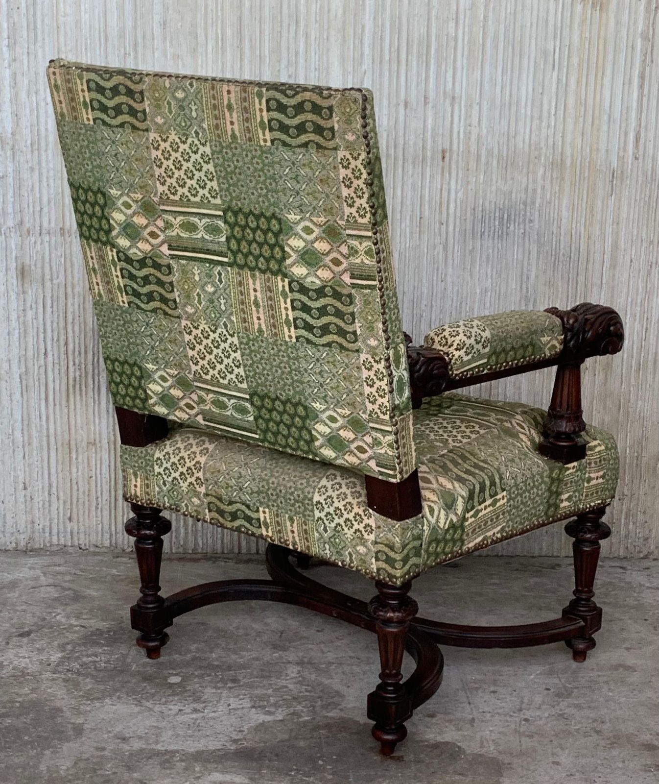 Louis XVI Style Spanish Pair Of Carved Walnut Armchairs, 1900s photo vintage