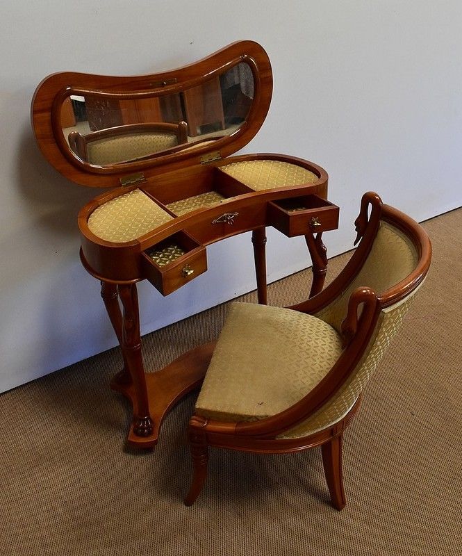 Small Kidney Dressing Table And Its Cherrywood Armchair   1950s photo for sale