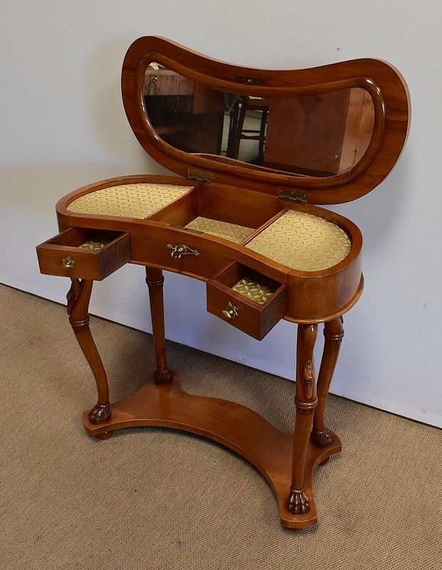 photo furniture Small Kidney Dressing Table And Its Cherrywood Armchair   1950s