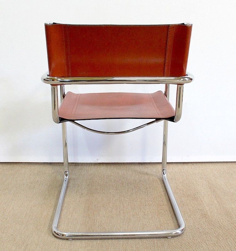 photo buy Suite Of 4 Leather Armchairs Signed Matteo Grassi   1960s