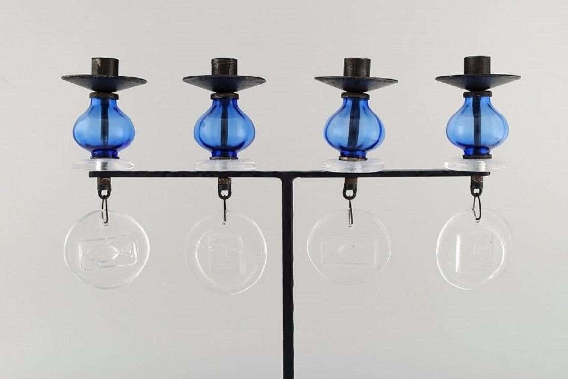 Erik Höglund For Kosta Boda, Large Candle Holder In Cast Iron With Art Glass photo furniture