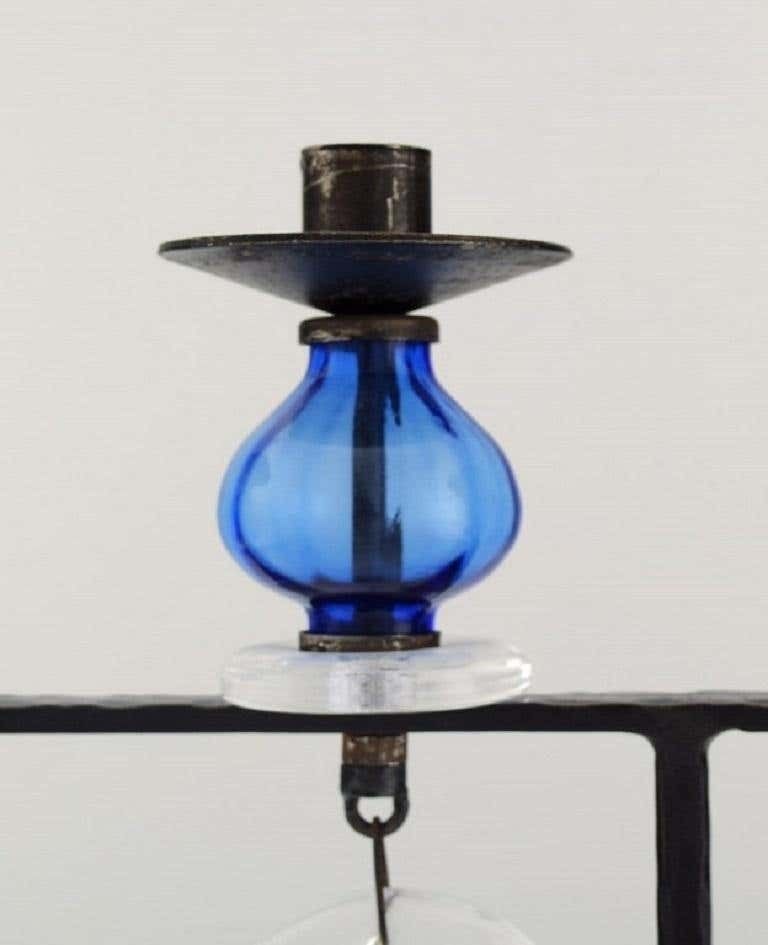 Erik Höglund For Kosta Boda, Large Candle Holder In Cast Iron With Art Glass photo Lighting