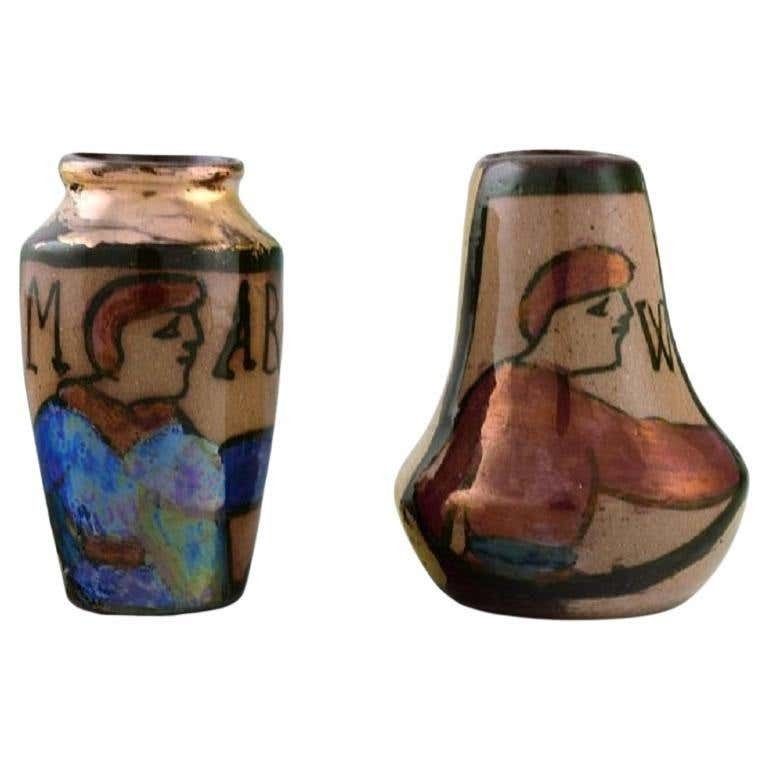 Bayeux, France, Two Miniature Vases In Hand Painted Glazed Ceramics