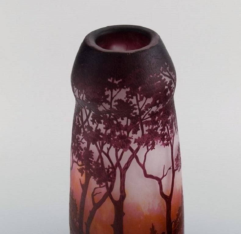 Daum Nancy, France, Large Antique Vase In Art Glass With Landscape And Trees photo Home Decor