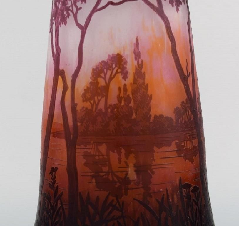 Daum Nancy, France, Large Antique Vase In Art Glass With Landscape And Trees photo vinterior