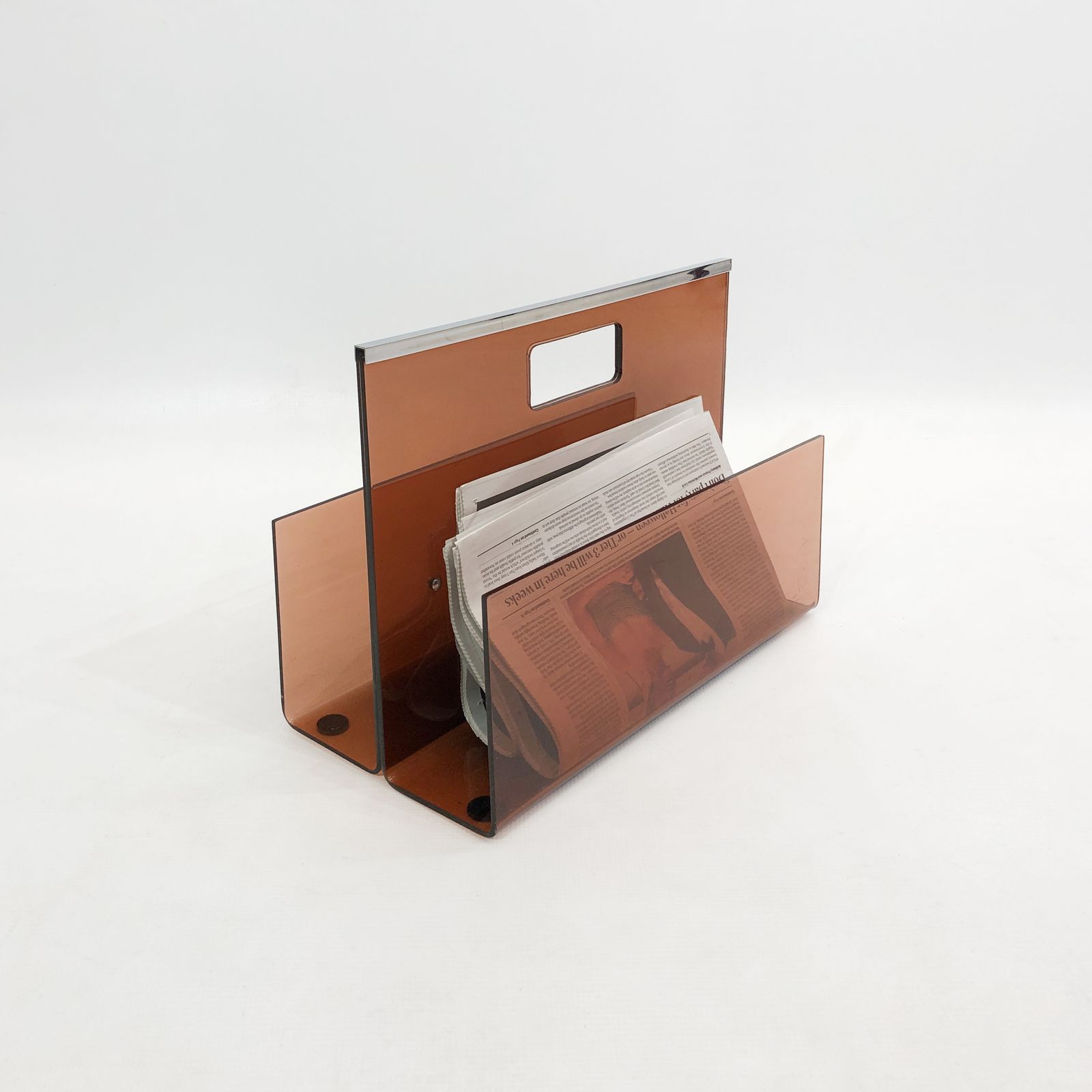 Michel Dumas Smoked Acrylic Magazine Rack 1970s Hollywood Regency Modernism photo furniture