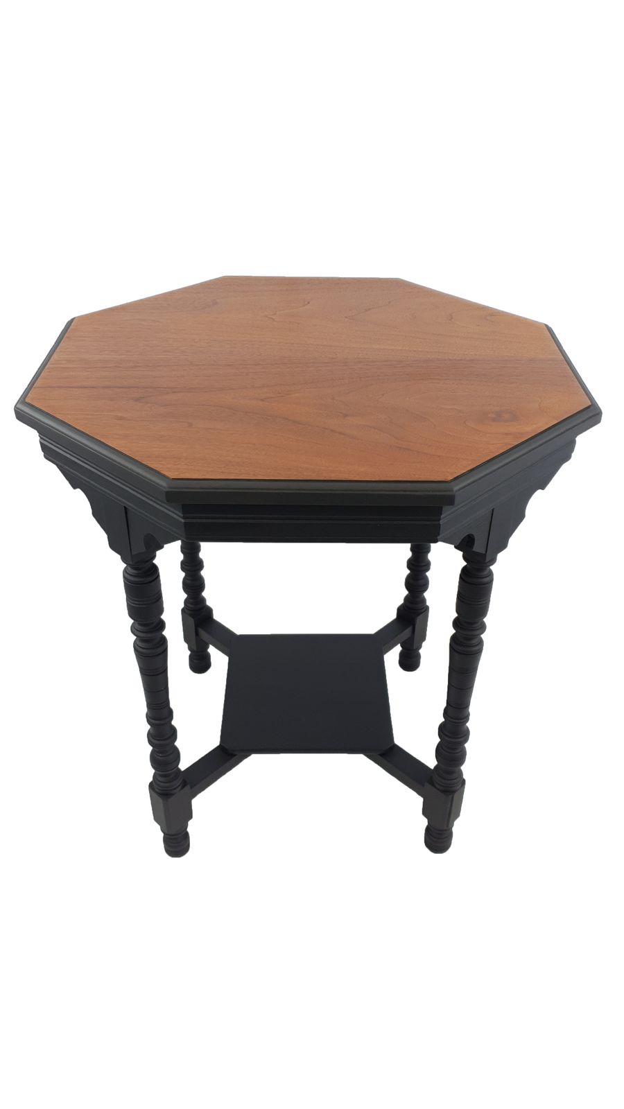 Edwardian Octagonal Mahogany And Black End Hall Lamp Occasional Table With Turned Legs