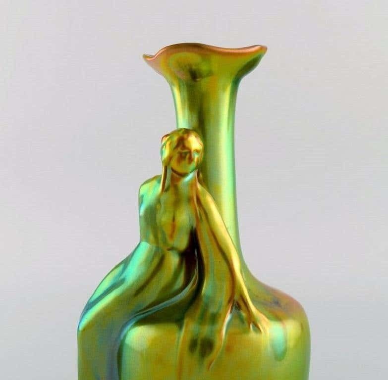Zsolnay Art Nouveau Vase In Glazed Ceramics Modelled With Sitting Woman photo Home Decor
