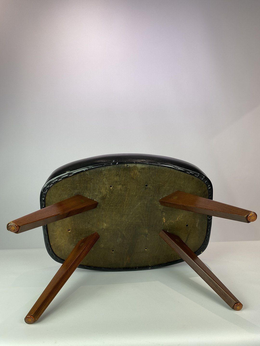 Stool With Black Faux Leather And Legs In Teak Of Danish Design From The 1960s photo vintage