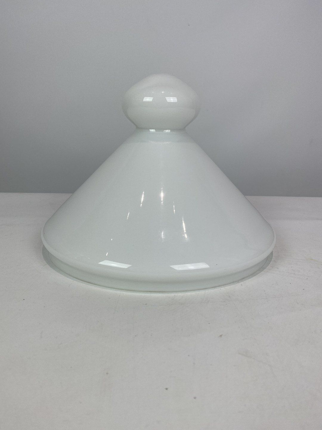Table Lamp With Frame Of Pink Opaline Glass And Shade Of White Opaline Glass, And Foot Of Brass, By Funen's Glassworks From The 1930s. photo vinterior