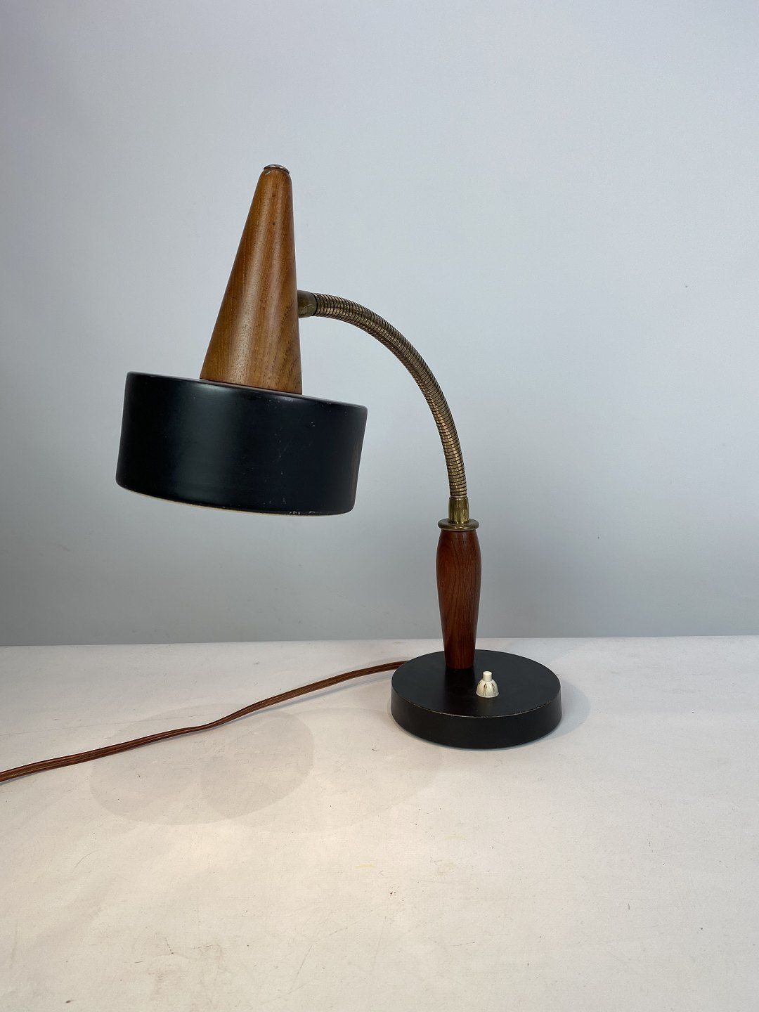 Table Lamp Of Black Metal And Teak Of Danish Design From The 1960s. photo 395.0
