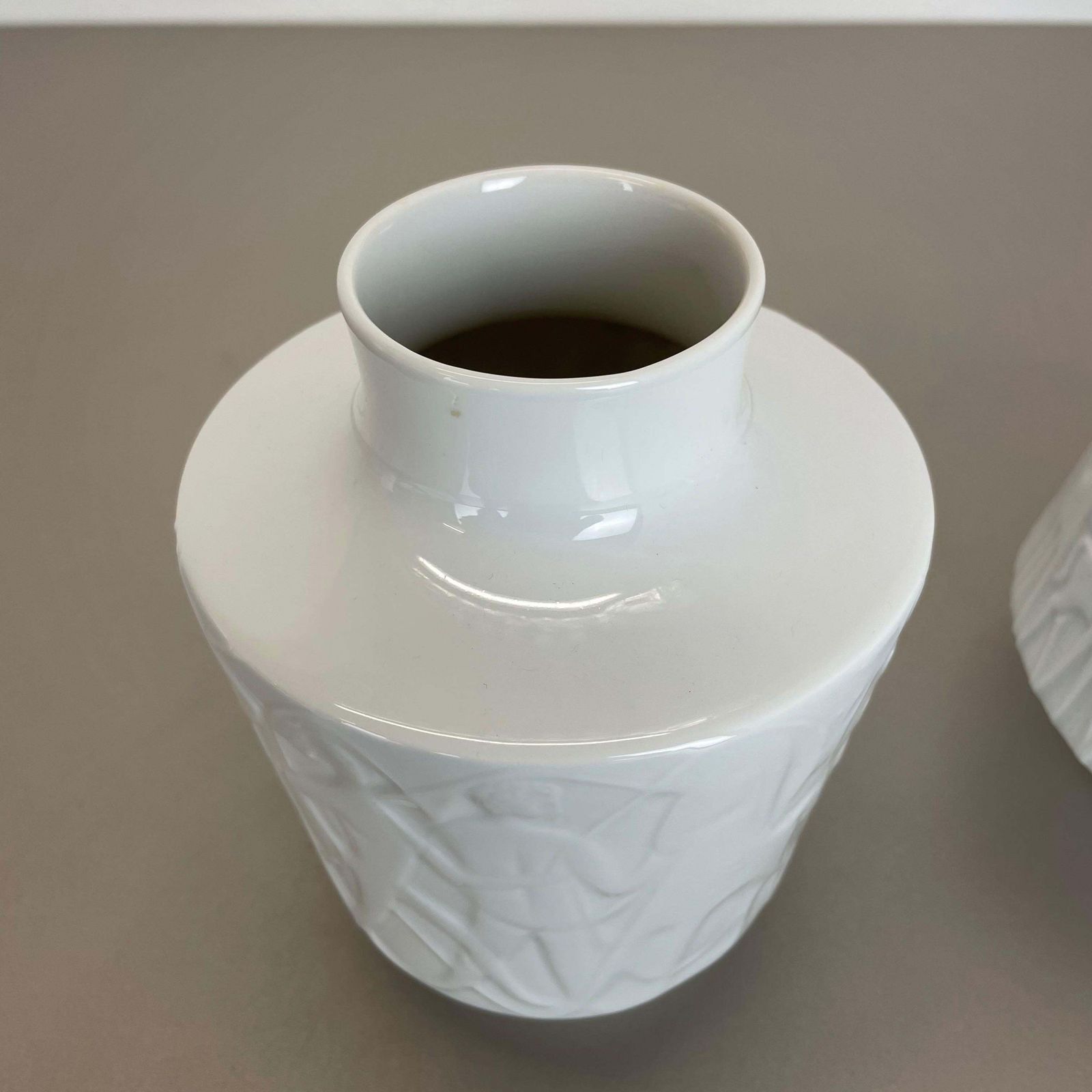 Home Decor Set Of 2 Op Art Biscuit Porcelain Vases By Edelstein Bavaria, Germany, 1970s photo