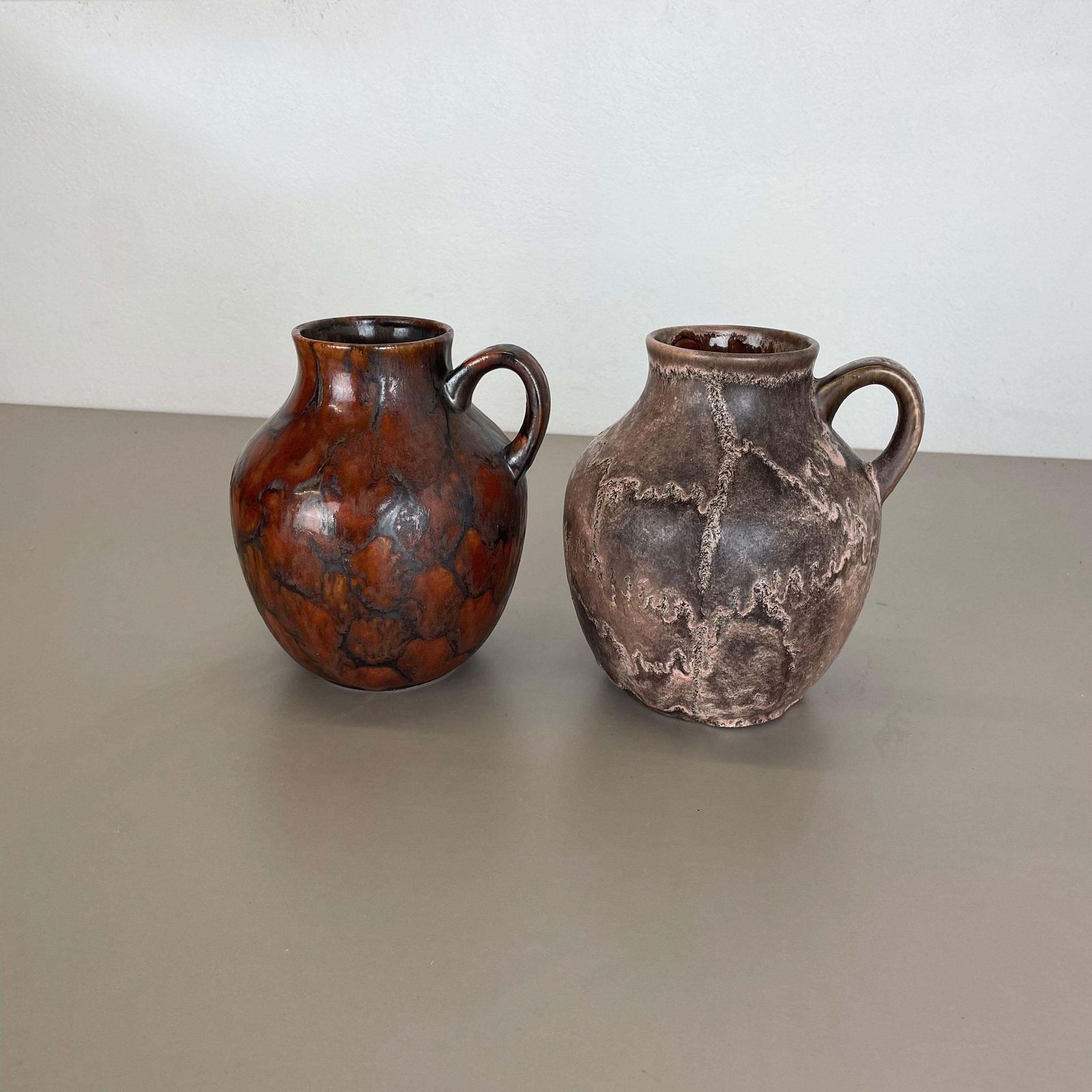 Set Of 2 Pottery Vases Fat Lava Abstract Designed By Ruscha, Germany, 1960s photo for sale