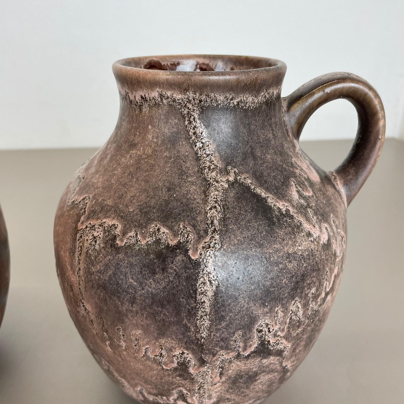 photo vinterior Set Of 2 Pottery Vases Fat Lava Abstract Designed By Ruscha, Germany, 1960s