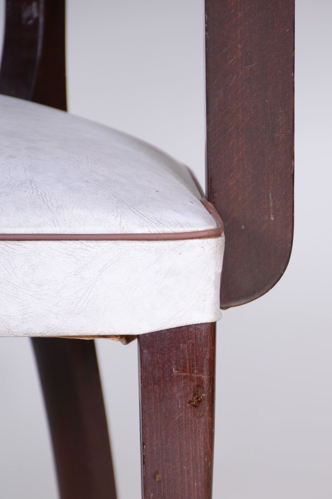 Restored White Armchair Made In France 1930. Upholstered With Artificial Leather. Art Deco photo Furniture