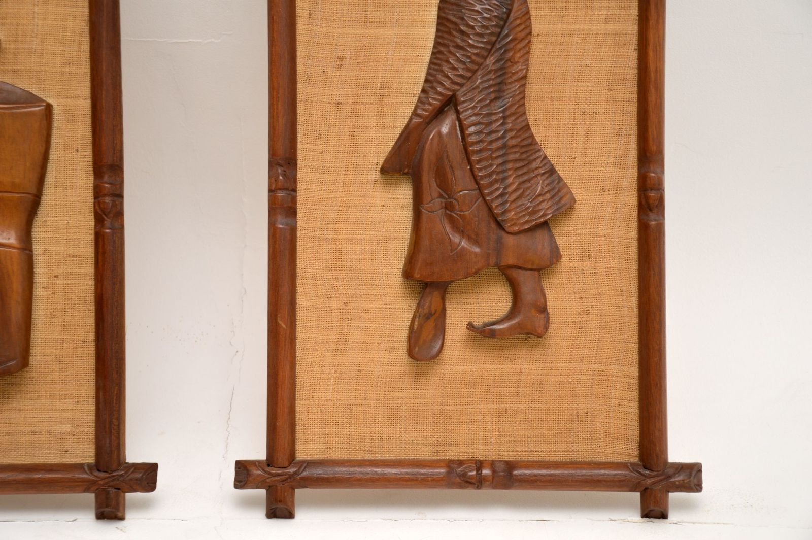 1960's Pair Of Carved Walnut Decorative Reliefs Wall Art photo vinterior