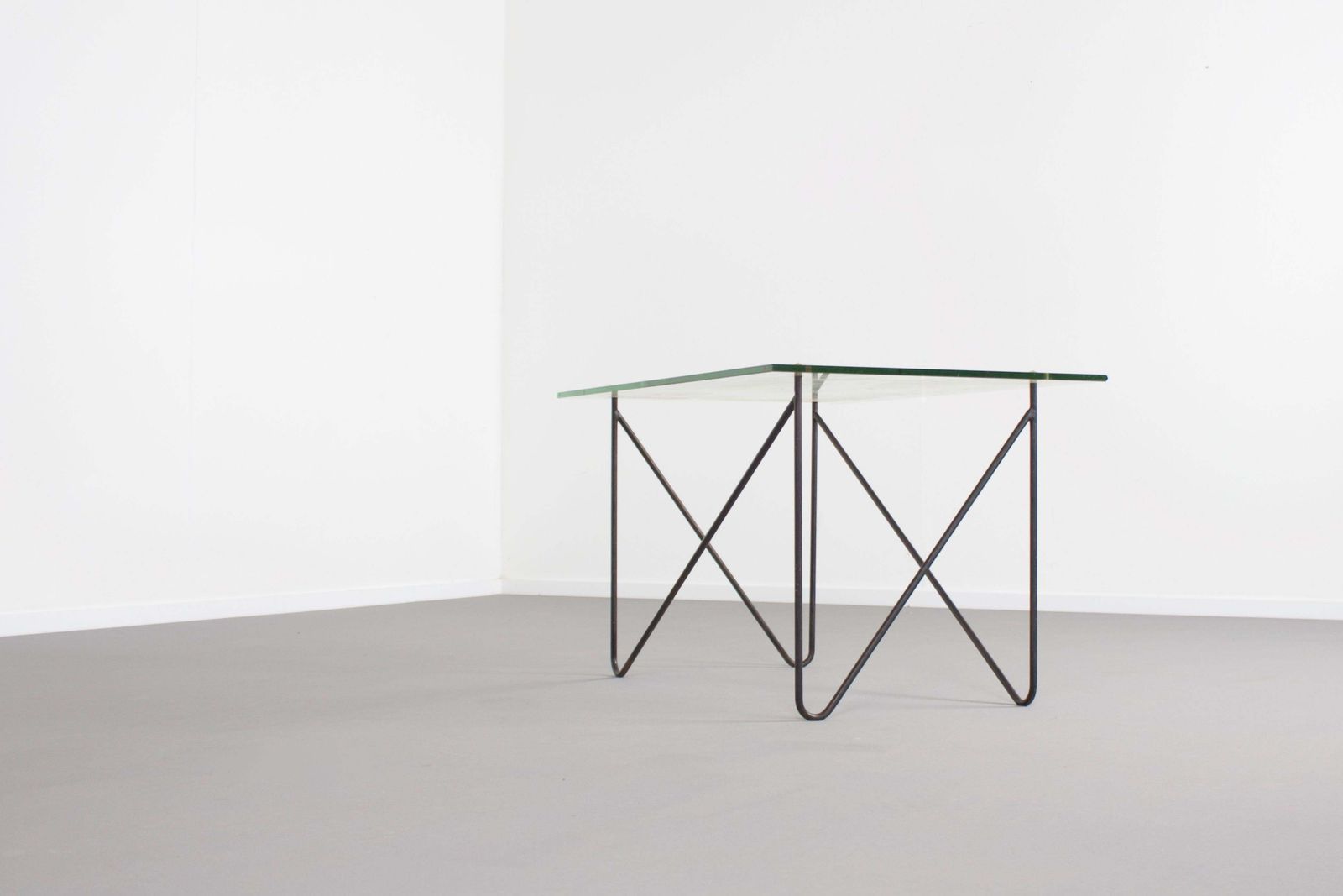 Midcentury Metal And Glass Table By Airborne, France, 1950s photo 1299.52