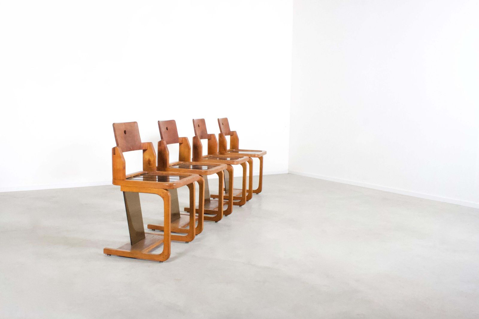 Set Of Impressive French Teak Wood And Lucite Chairs, 1960s photo furniture