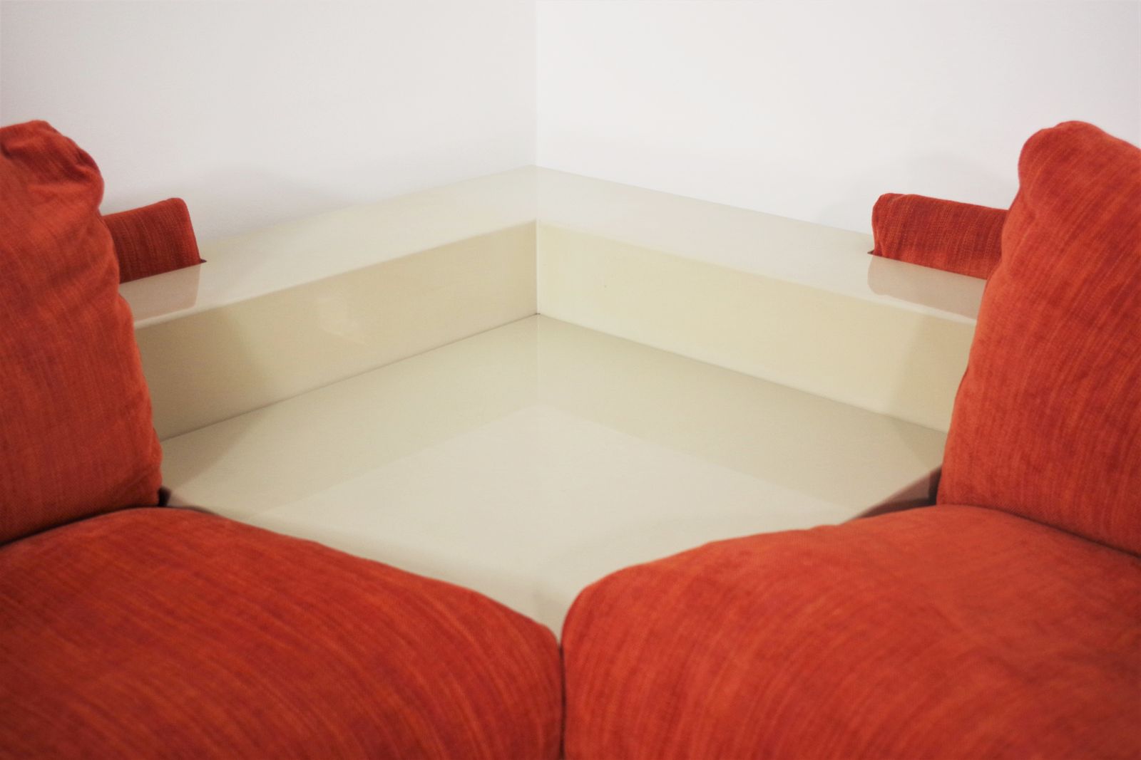 photo for sale White Lacquered Modular Sofa With Orange Fabric, Set Of 17