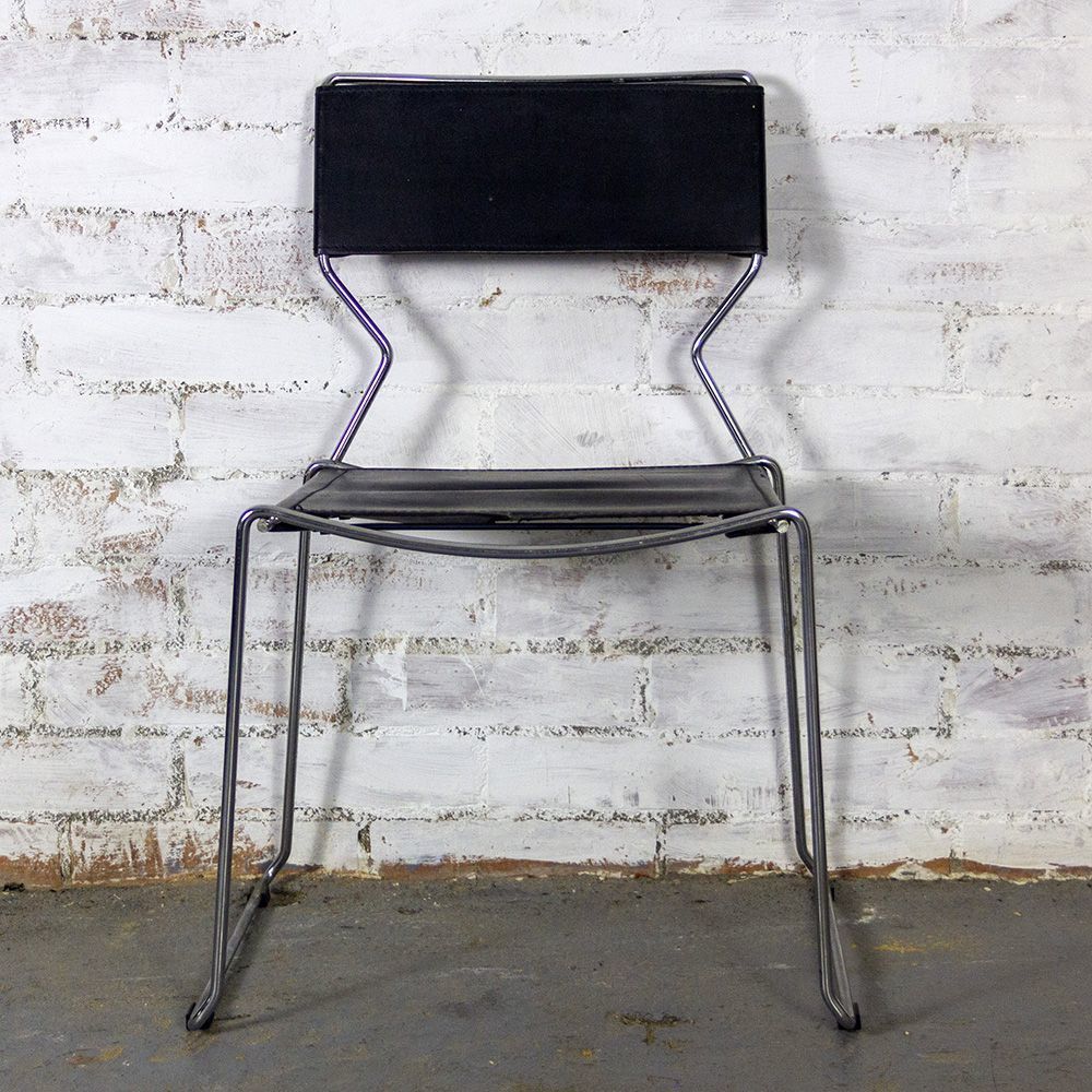 Pair Of Vintage Chromed Metal And Black Leather Chairs, 1980s photo for sale