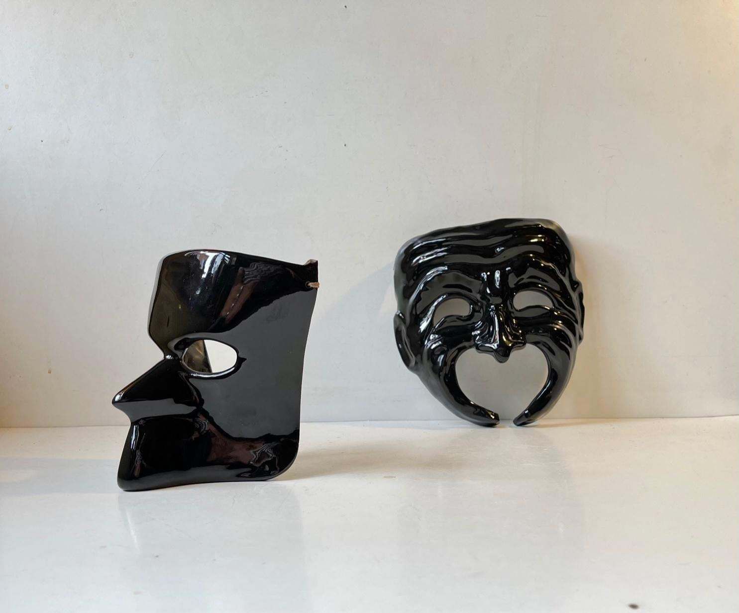 Black Italian Masquerade Face Or Wall Masks, Signed Ca'd'oro Venezia 1982 photo for sale