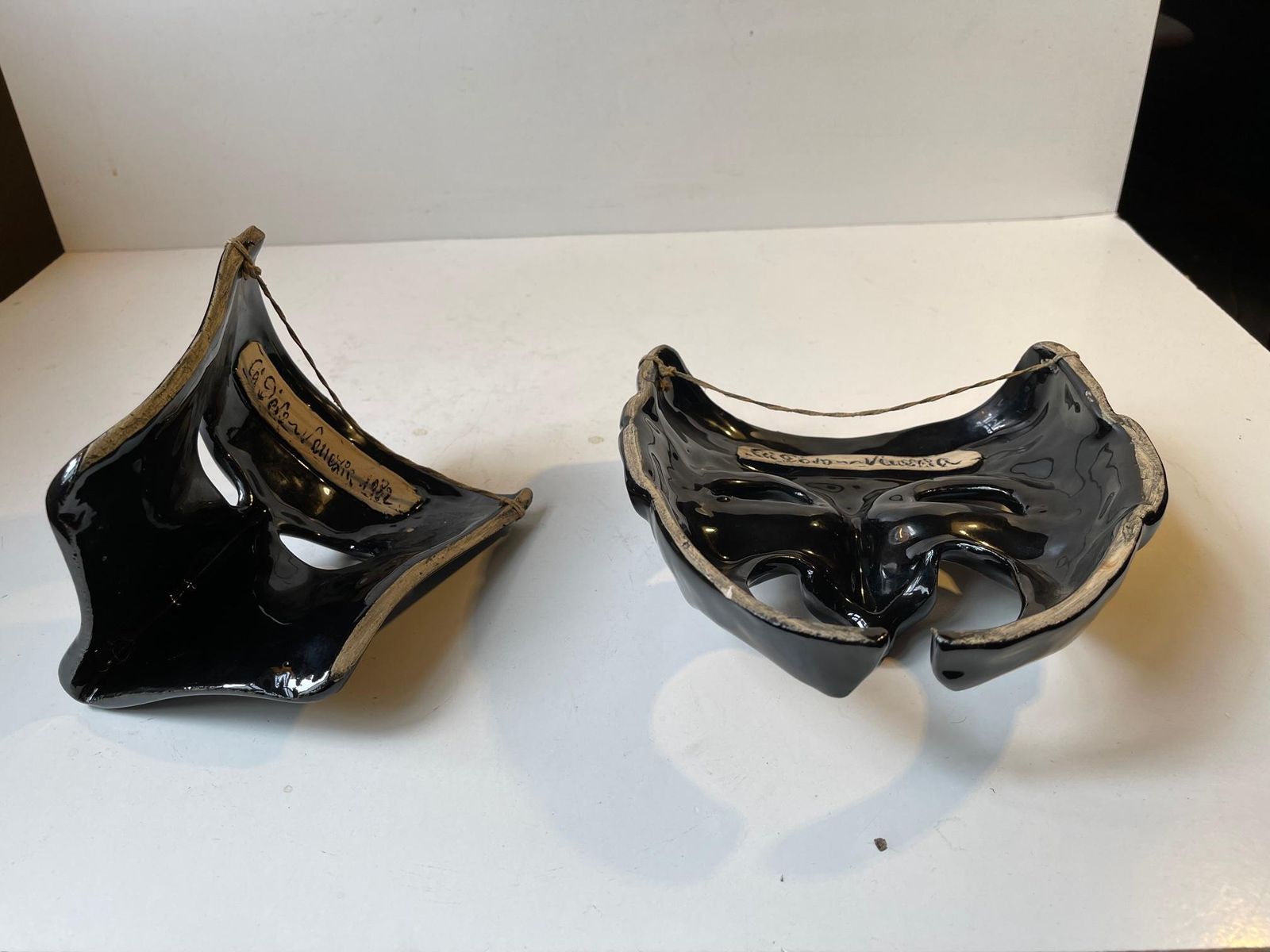 Black Italian Masquerade Face Or Wall Masks, Signed Ca'd'oro Venezia 1982 photo vinterior