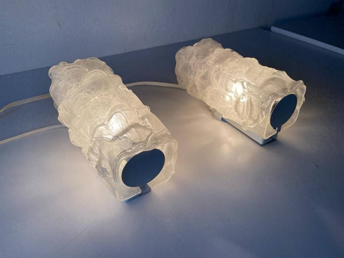 Crystal Glass In Exceptional Shape Pair Of Rare Sconces By Doria 1960 Germany photo 993.24
