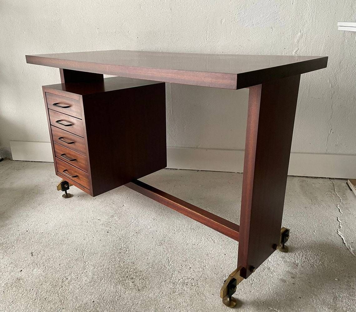 Mid Century Modern Italian Desk With 5 Drawers 1960s Italy photo for sale