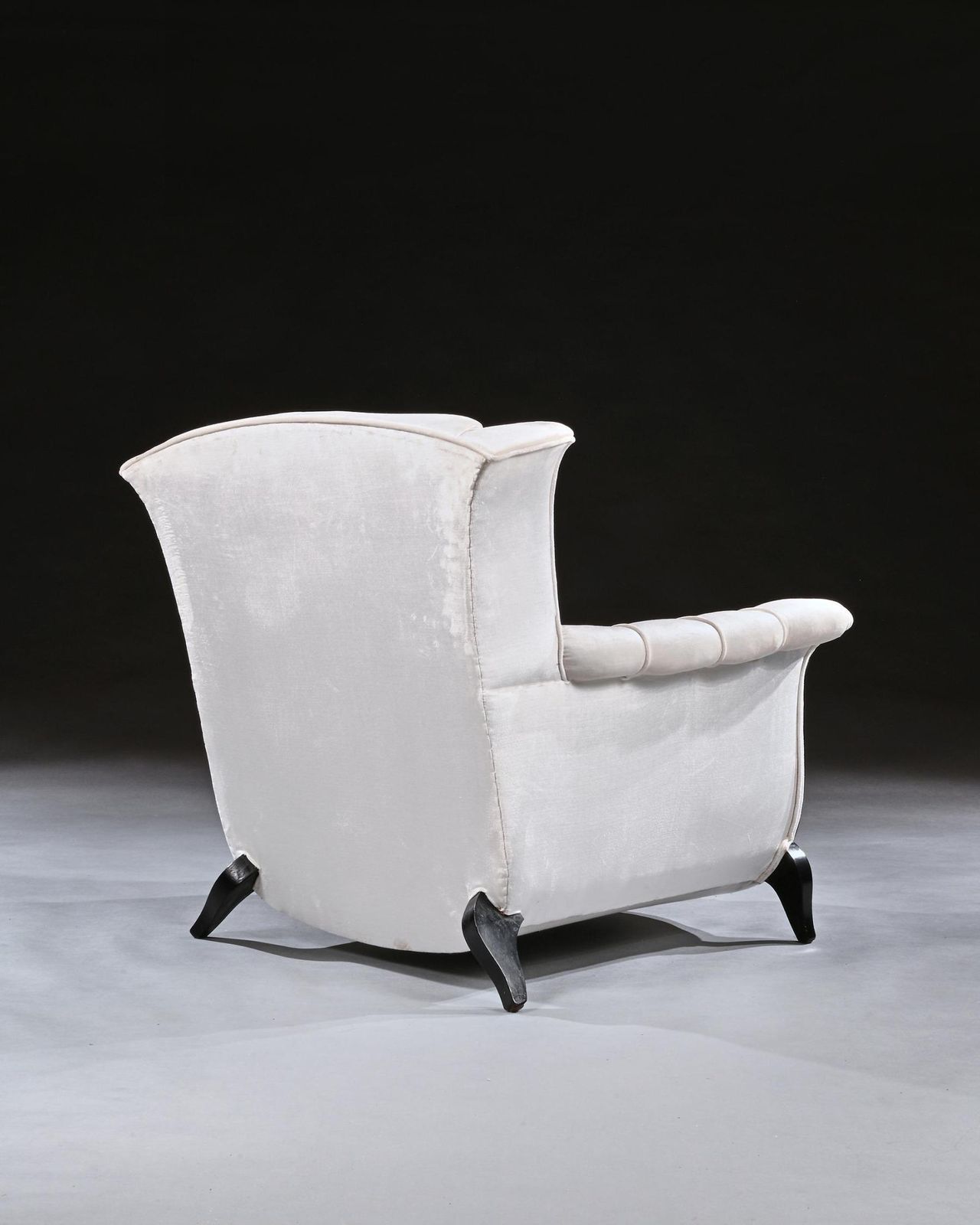 A Unusual Pair Of French Art Deco Ebonised Armchairs In A Crushed Velvet photo 4890.0
