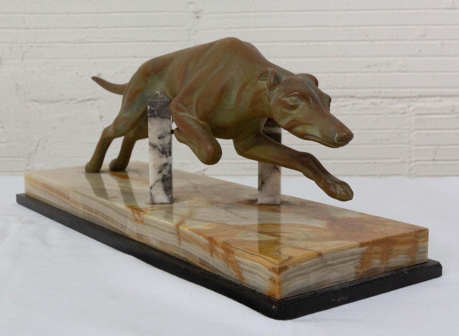 French Art Deco Marble Spelter Greyhound, Circa 1930 photo vintage