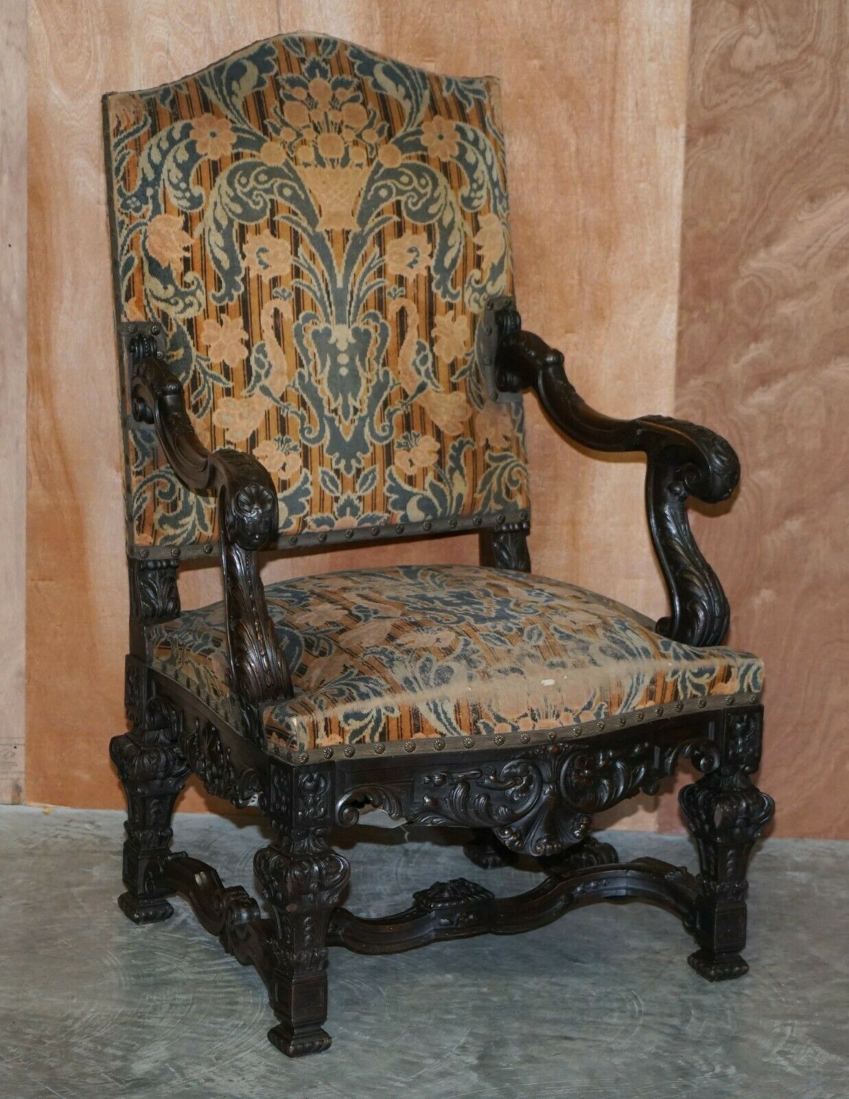 Stunning Pair Of Hand Carved Italian Walnut Antique Circa 1860 Throne Armchairs photo furniture