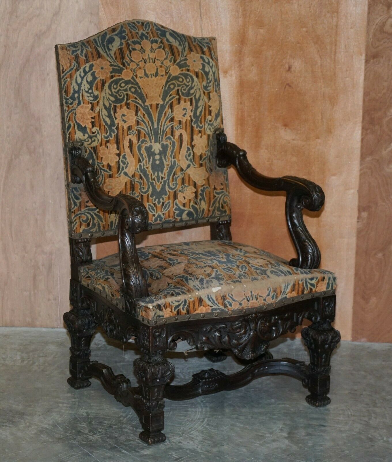Furniture Stunning Pair Of Hand Carved Italian Walnut Antique Circa 1860 Throne Armchairs photo