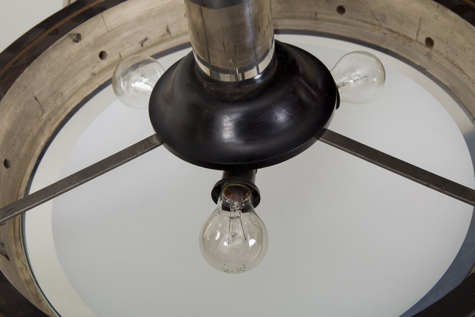 Art Deco Chandelier, Made In Germany In The 1930s. Nickel, Oak And Glass photo 2000.0