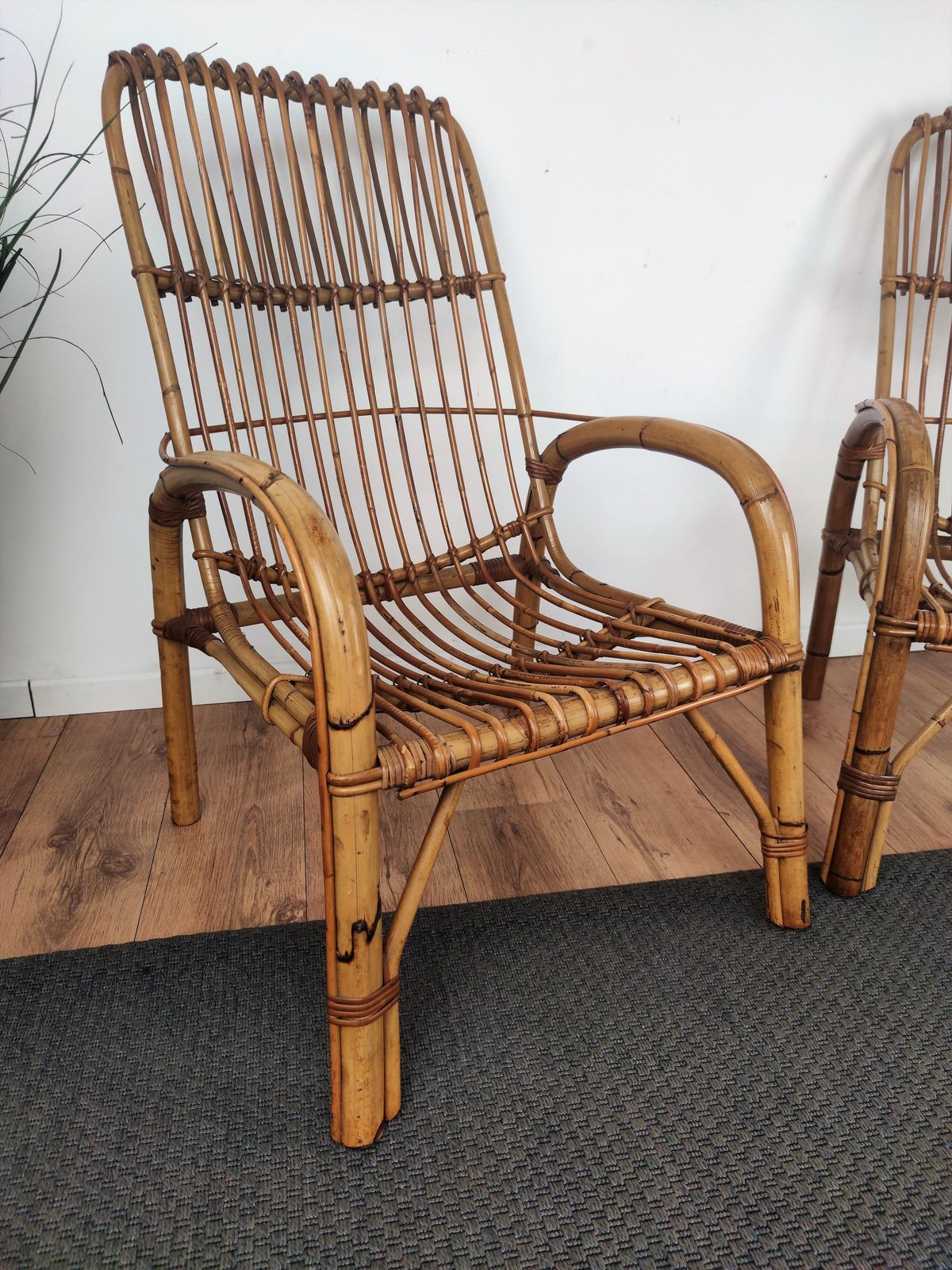 Pair Of 60s Italian Bent Bamboo Rattan Bohemian French Riviera Lounge Armchairs photo 1560.0