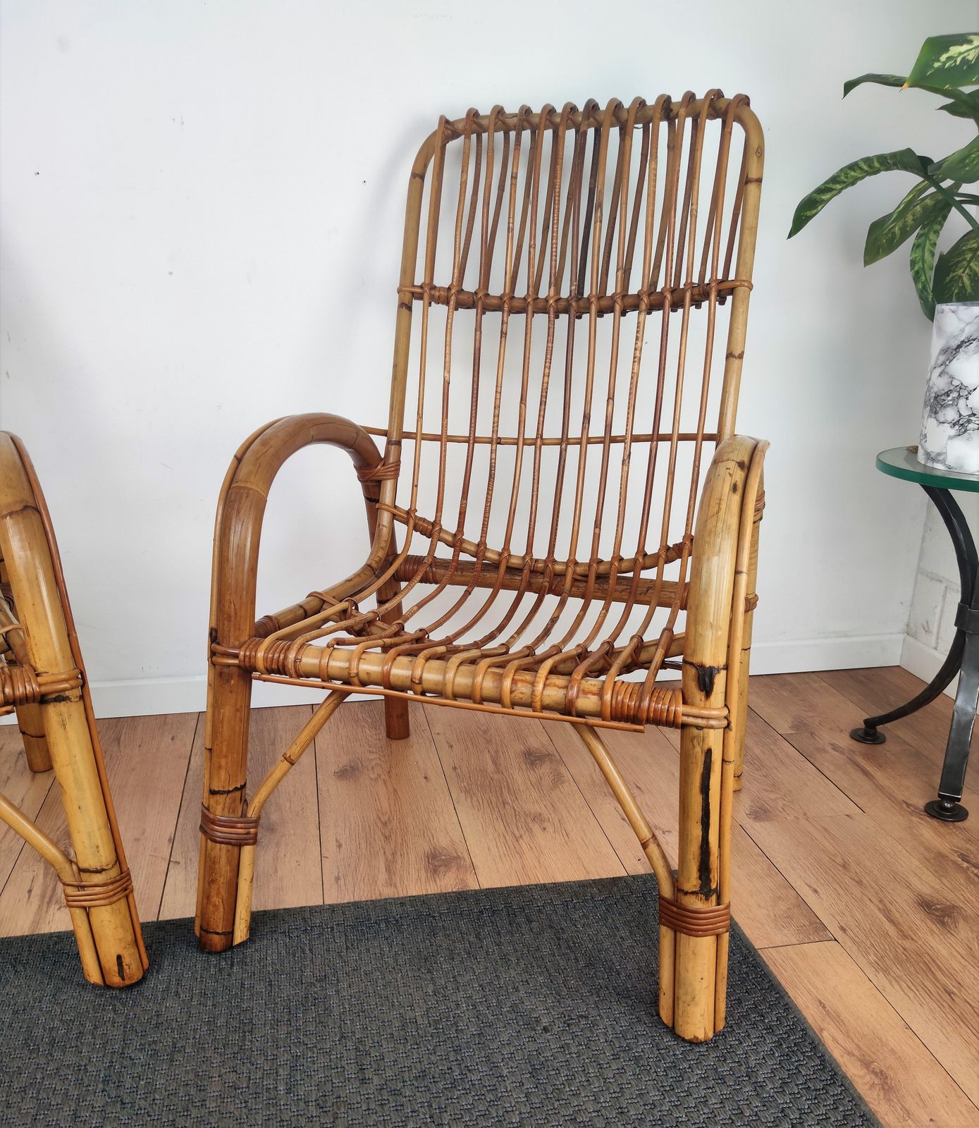 Pair Of 60s Italian Bent Bamboo Rattan Bohemian French Riviera Lounge Armchairs photo vinterior