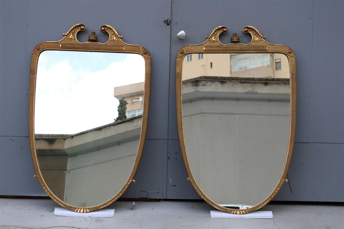 Pair Of Rare Wall Mirrors Wood And Gold Leaf 1955 Cantù Giovanni Gariboldi Style photo furniture