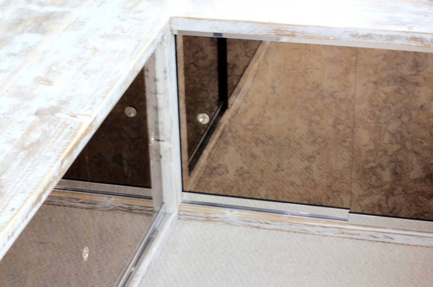 Eli White Washed (And Sanded) Reclaimed Scaffolding Board And Dark Steel Pipe Dressing Room System With Antique Mirror Sliding Doors photo Furniture
