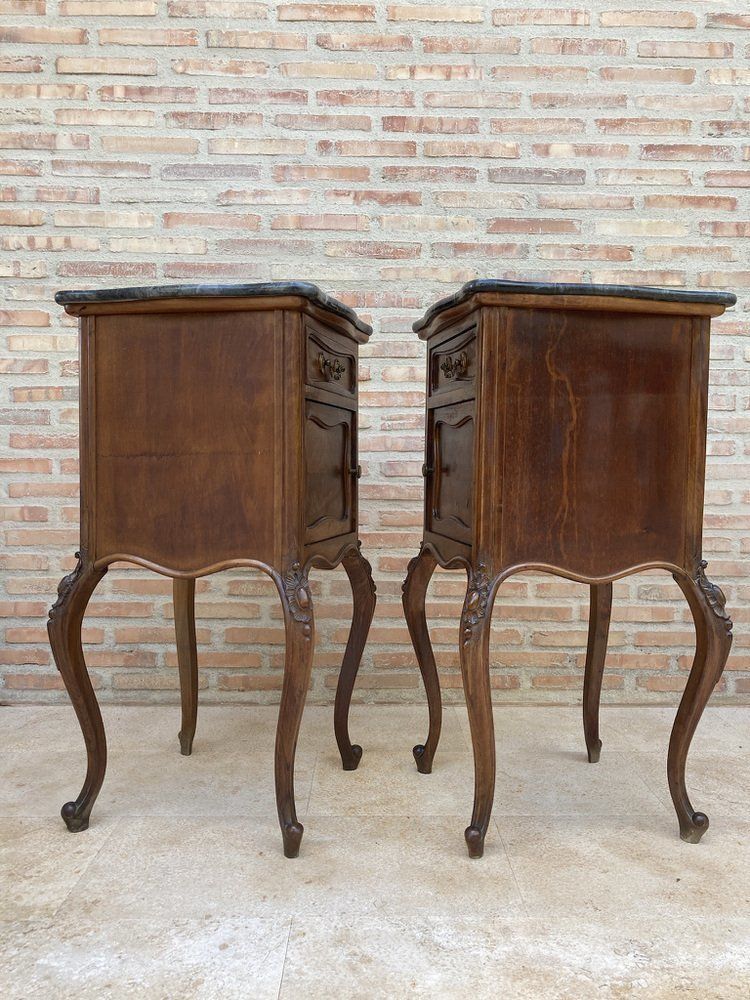 Louis XV Style Walnut Nightstands With Marble Top, 1930s, Set Of 2 photo Furniture