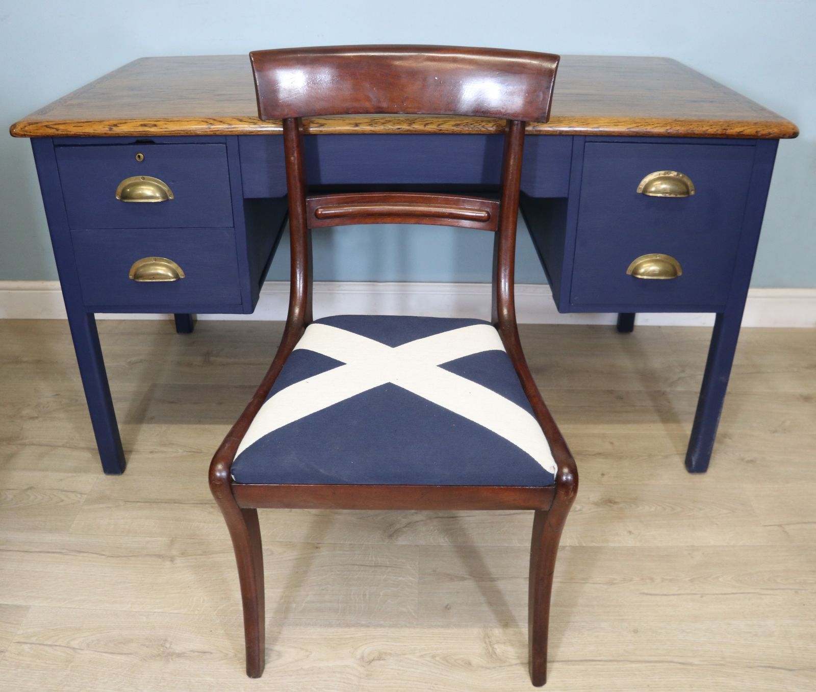 Solid 19th Century Mahogany Desk Chair And Upholstered In Saltire Fabric photo for sale