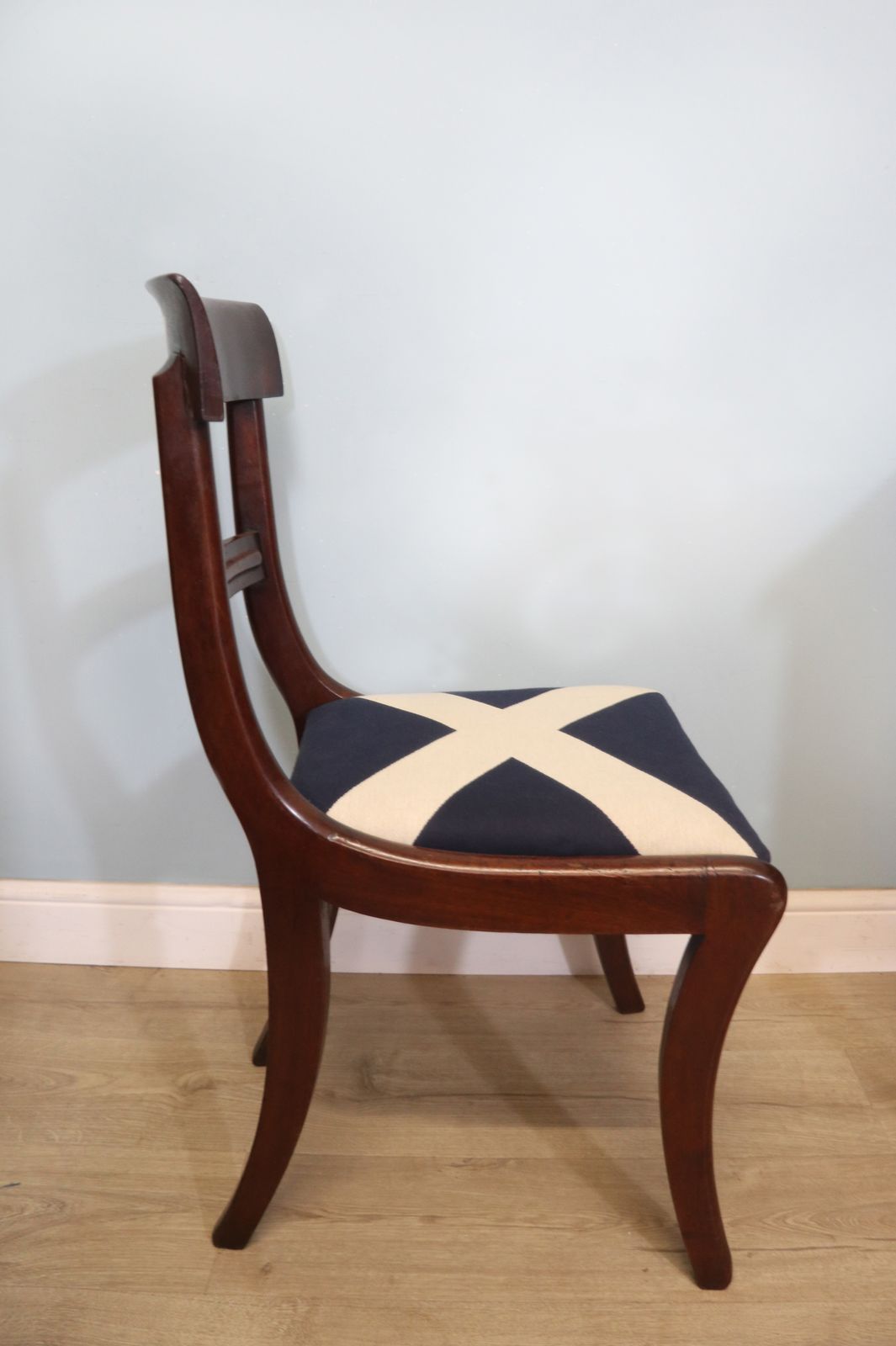Solid 19th Century Mahogany Desk Chair And Upholstered In Saltire Fabric photo buy