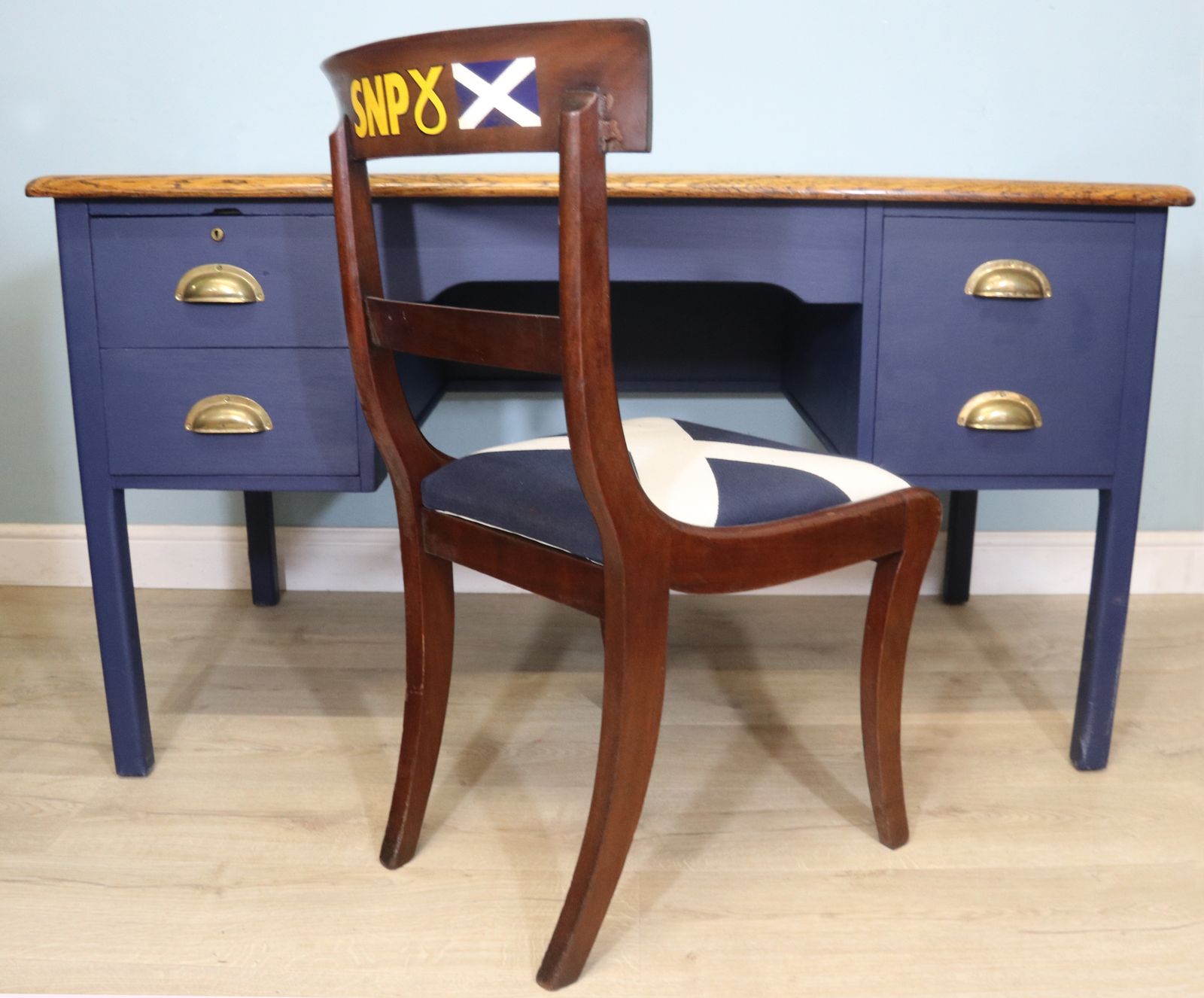 Solid 19th Century Mahogany Desk Chair And Upholstered In Saltire Fabric photo vintage