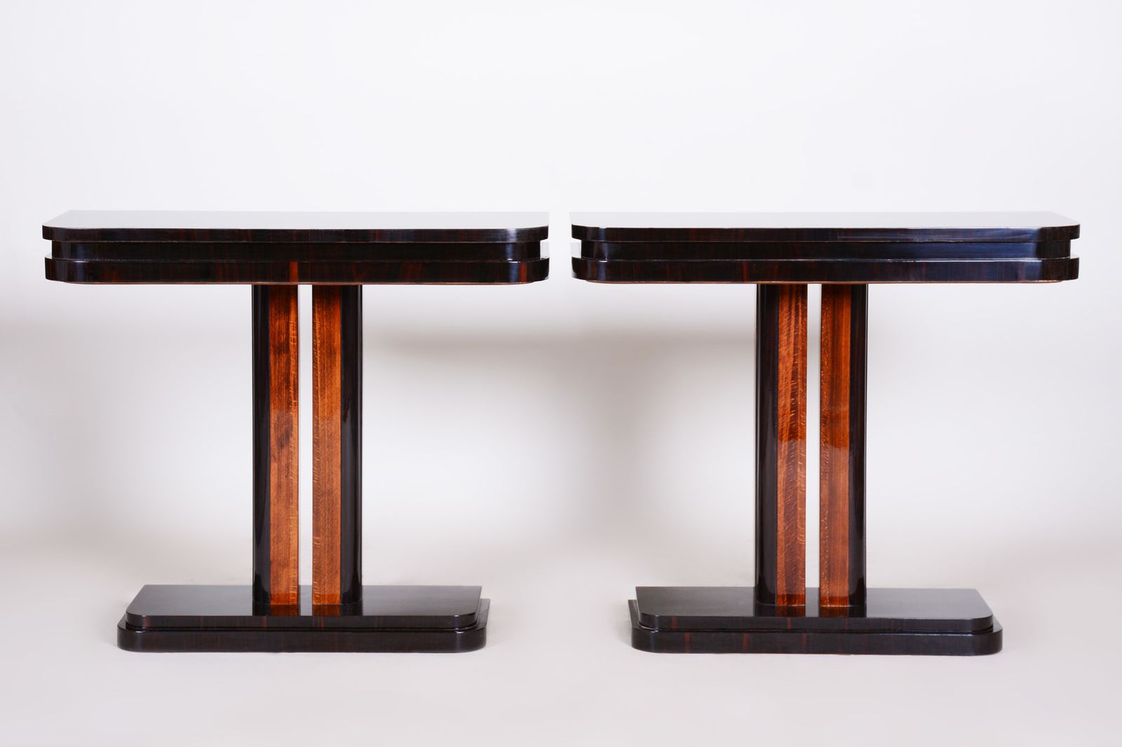 Pair Of Unique French Artdeco Bed Side Tables, High Gloss, Makasar, 1920s photo Furniture