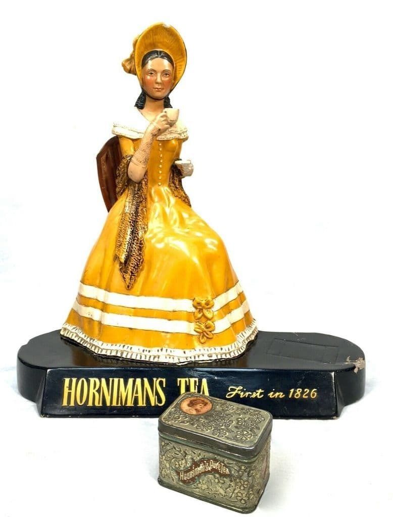 Antique Advertising   Hornimans Tea Shop Display Sign / Mannequin & Tin / Rare photo 695.0