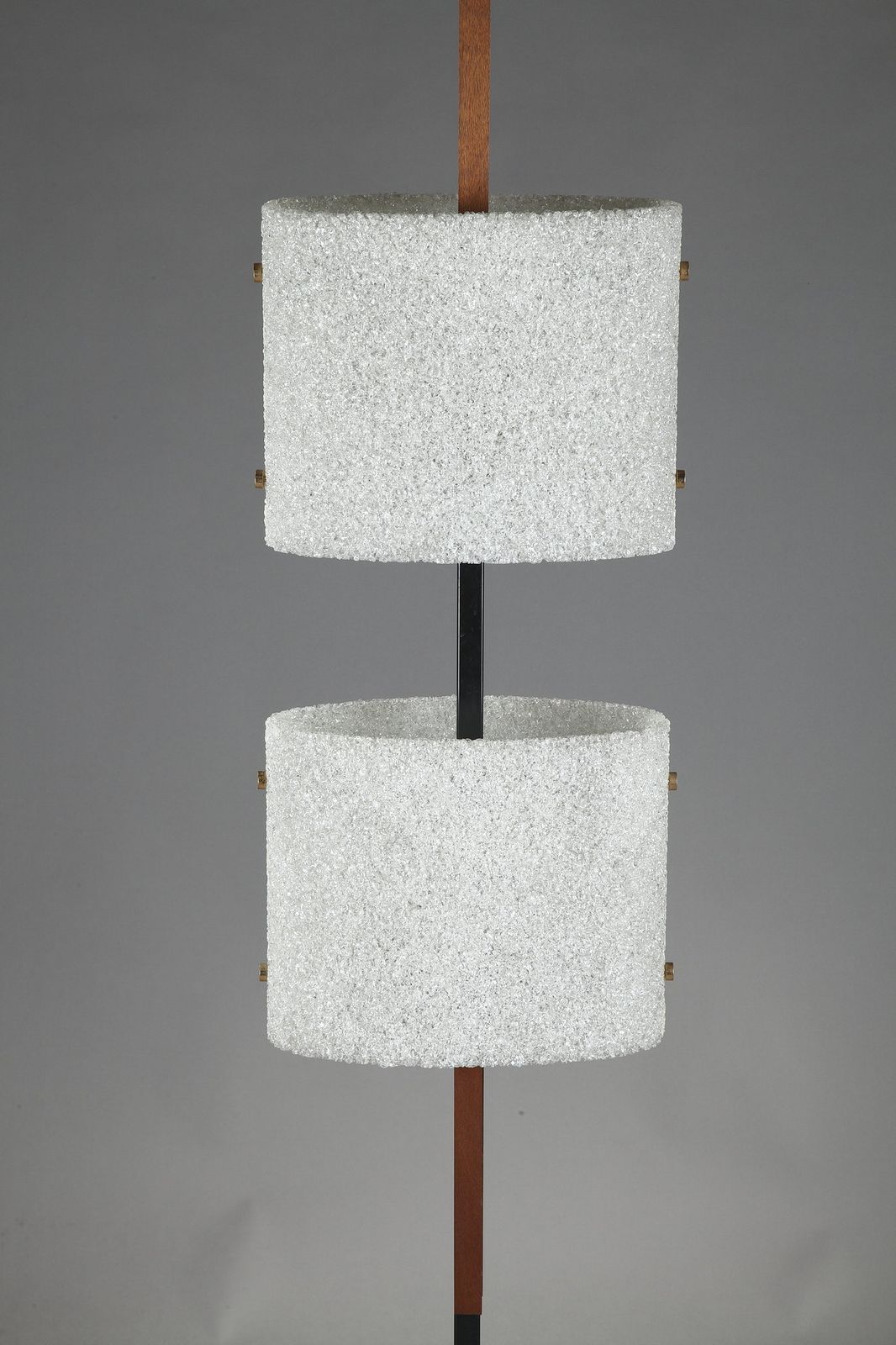 Scandinavian Floor Lamp In Black Lacquered Steel And Teak With Two Granite Perspex Diffusers photo vinterior
